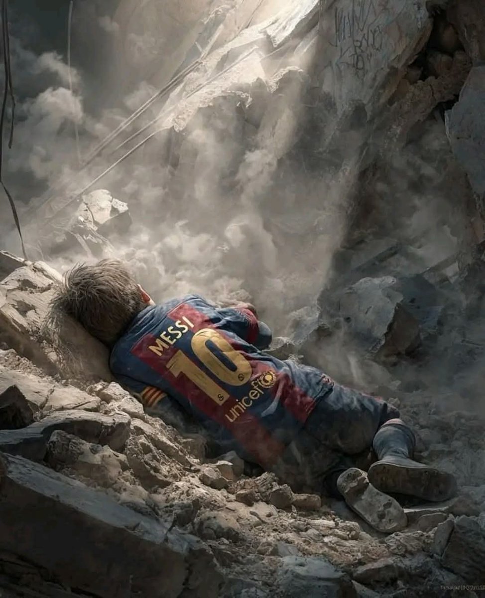 En medio de los escombros de Gaza, un niño aparece vistiendo la camiseta de Messi. Es una imagen potente y simbólica. 
Un mensaje, una imagen, una palabra de solidaridad podría significar muchísimo para quienes lo siguen desde el dolor y la destrucción.

#PorLasRedes #viral #news