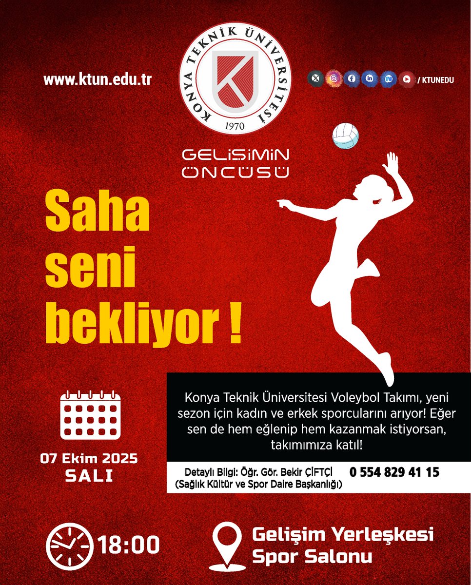 Konya Teknik Üniversitesi (KTÜN) (@ktunedu) on Twitter photo 2025-2026 KTÜN Basketbol ve Voleybol takım seçmeleri başlıyor! 🏀🏐
<a href="/ktunsks/">KTÜN Sağlık Kültür ve Spor Daire Başkanlığı</a> 2025-2026 KTÜN Basketbol ve Voleybol takım seçmeleri başlıyor! 🏀🏐
<a href="/ktunsks/">KTÜN Sağlık Kültür ve Spor Daire Başkanlığı</a>