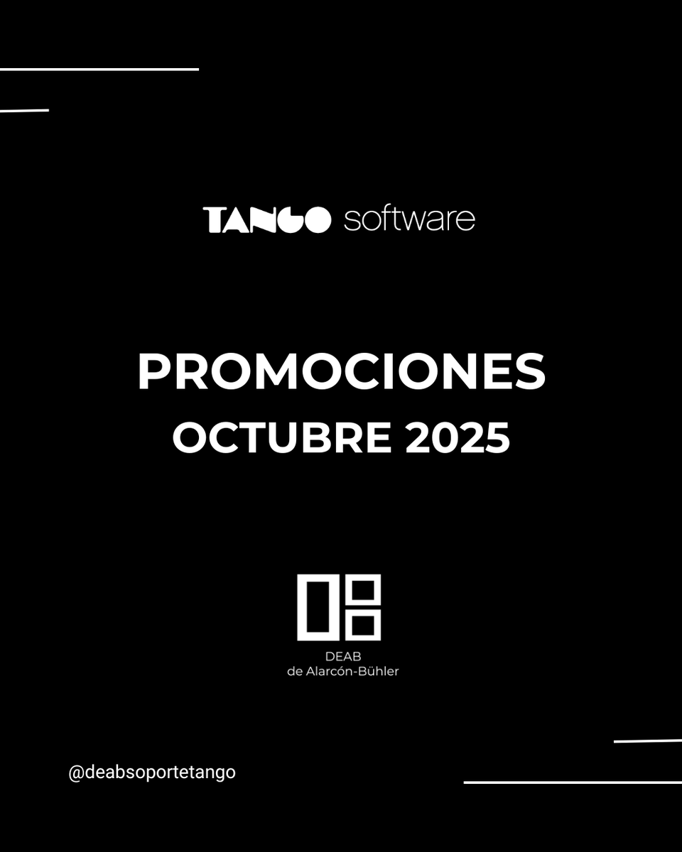 DEABTango's tweet image. 👉 PROMOCIONES DE TANGO
SOFTWARE OCTUBRE 2025

🔴 Vigente hasta el 31 de Octubre 2025.

#tangosoftware #soportetango #tangogestion #deab
#dealarconbuhler