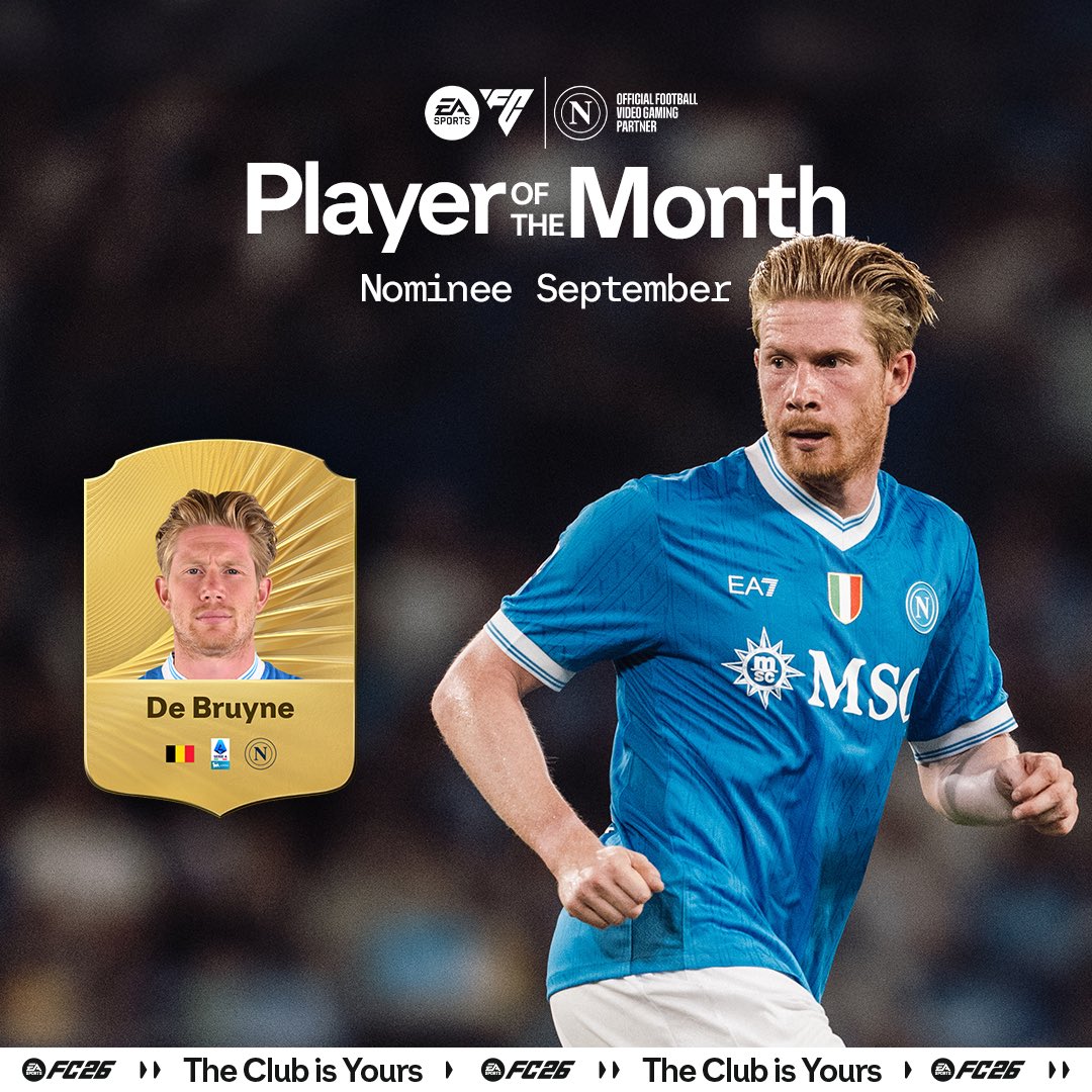 Pure classe, pura magia ￼✨
Kevin De Bruyne nominato al Player of the Month di Settembre ￼💙
Votalo ora ￼ 👉 x.ea.com/86619
@easportsfc <a href="/easportsfcit/">EA SPORTS FC ITA</a> #FC26