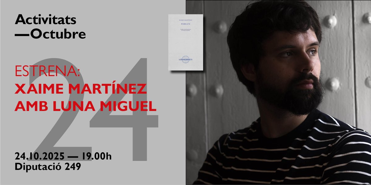Llibreria Finestres (@ll_finestres) on Twitter photo Con 'Pábilun', el ganador del Premio Nacional de Poesía Joven 2018 Xaime Martínez se inserta en la tradición de poesía narrativa de autores como T. S. Eliot y en la poética teatral del Dylan Thomas de Bajo el bosque lácteo.
Entrades: llibreriafinestres.com/evento/xaime-m… Con 'Pábilun', el ganador del Premio Nacional de Poesía Joven 2018 Xaime Martínez se inserta en la tradición de poesía narrativa de autores como T. S. Eliot y en la poética teatral del Dylan Thomas de Bajo el bosque lácteo.
Entrades: llibreriafinestres.com/evento/xaime-m…