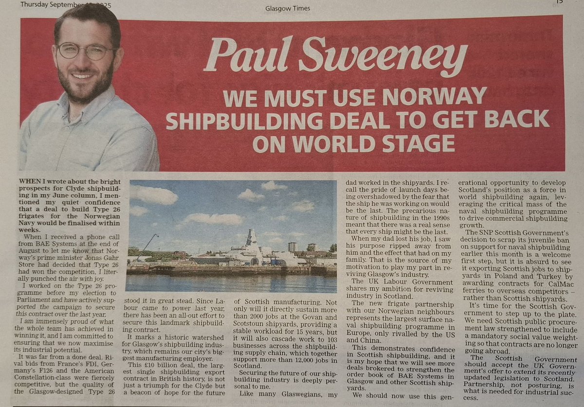 🚢𝙇𝙖𝙗𝙤𝙪𝙧 𝙝𝙖𝙨 𝙨𝙚𝙘𝙪𝙧𝙚𝙙 𝙖 𝙗𝙧𝙞𝙜𝙝𝙩 𝙛𝙪𝙩𝙪𝙧𝙚 𝙛𝙤𝙧 𝙨𝙝𝙞𝙥𝙗𝙪𝙞𝙡𝙙𝙞𝙣𝙜 𝙤𝙣 𝙩𝙝𝙚 𝘾𝙡𝙮𝙙𝙚. 

🗞️My latest column in the <a href="/Glasgow_Times/">Glasgow Times</a> 👇🏼