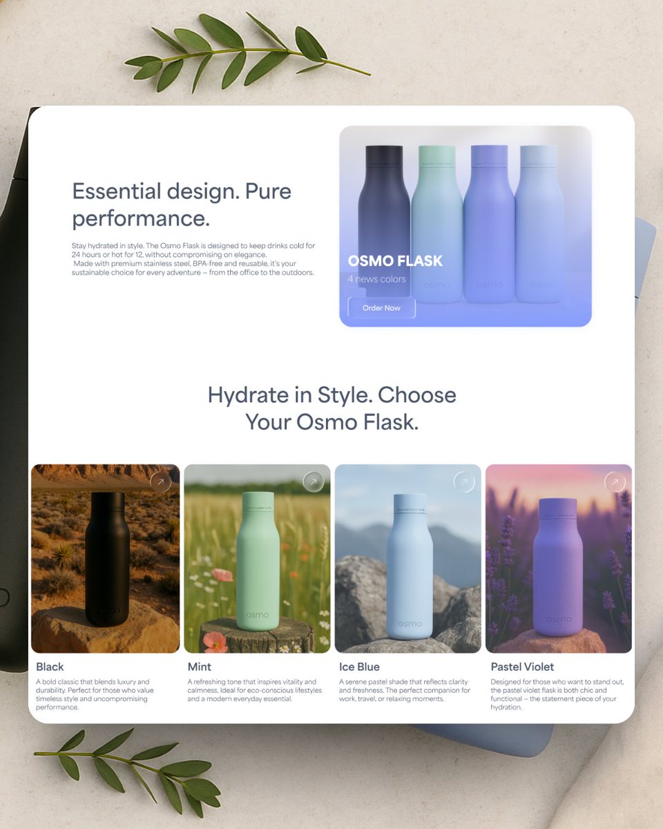 MatuiDesign's tweet image. A product section built for clarity 👇
4 colors → Black, Mint, Ice Blue, Pastel Violet : wich one would you choose ?

Website almost finished 🚀