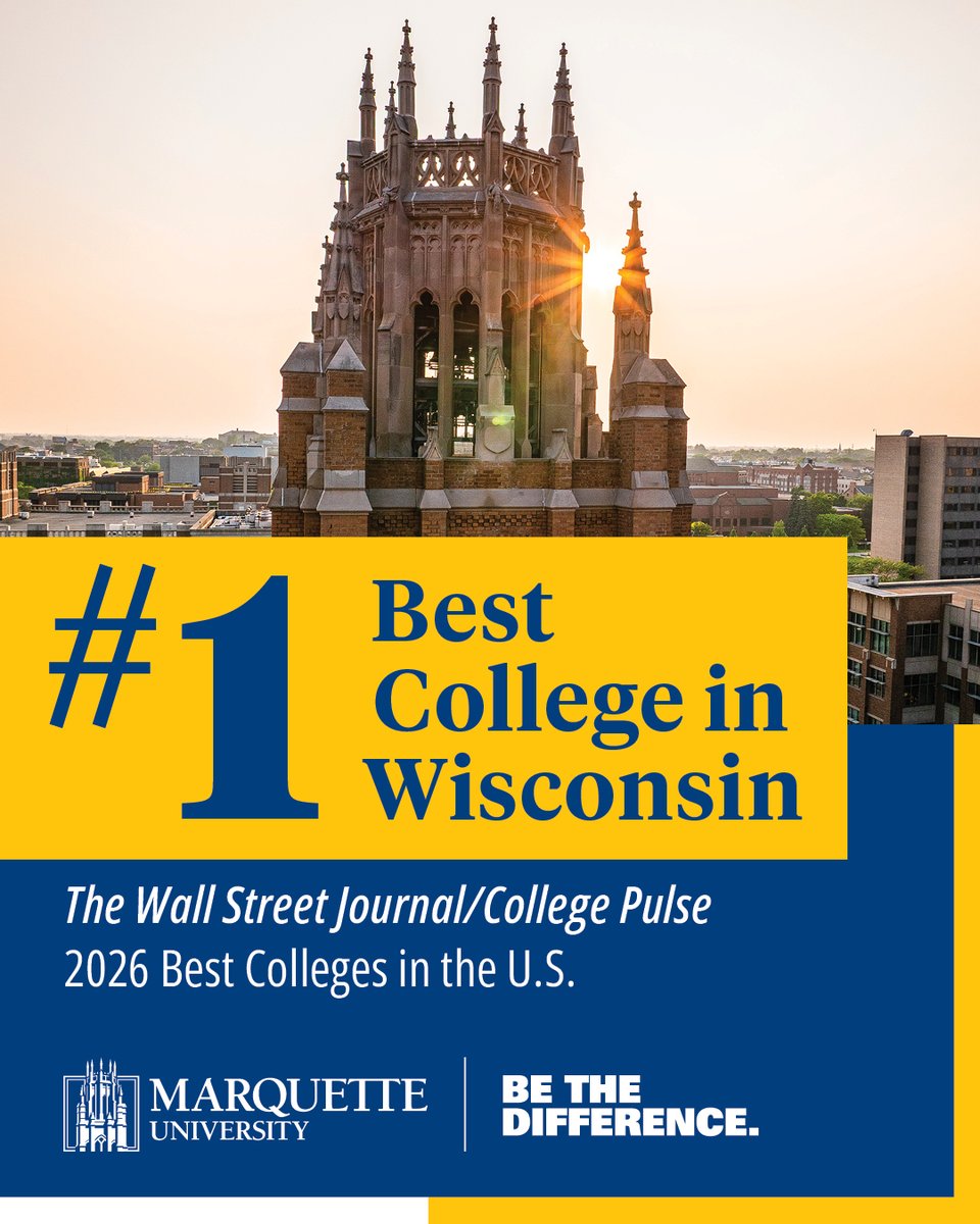 ☝️ Marquette University was again listed among the Wall Street Journal/College Pulse Best Colleges in the U.S., remaining the top-ranked university in Wisconsin in the 2026 rankings. #WeAreMarquette!

💰 Marquette also scored highly when it came to best salaries for graduates,