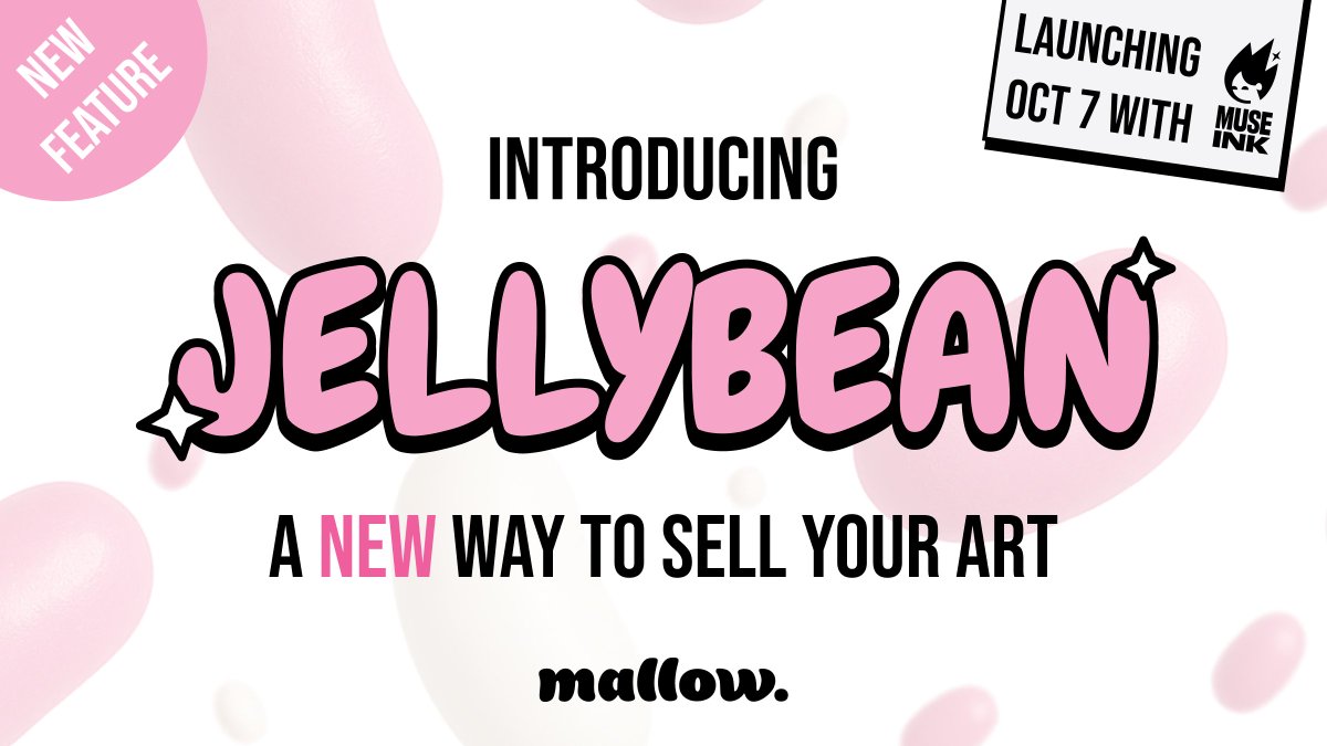 🌸 INTRODUCING: JELLYBEAN 🫘

Launching 7th Oct – a new way to sell your art.

Jellybean lets creators add multiple master editions + 1/1s to a sale, automatically assigning rarity based on supply. Collectors mint randomly → every drop is a surprise 👀

Our first sale: <a href="/MuseInk_/">Muse Ink</a>