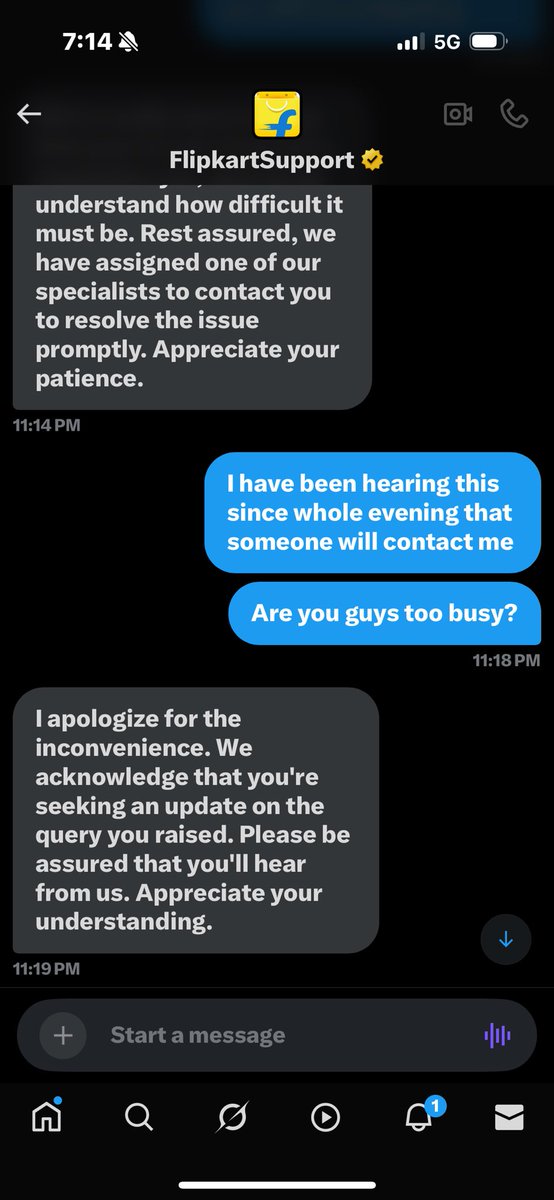 Almost a whole day have been passed but the proactive <a href="/flipkartsupport/">FlipkartSupport</a> is yet to sneak out some time to connect with me and fourth consecutive day has been wasted and <a href="/Flipkart/">Flipkart</a> maintains its consistency in being a failure to deliver my product.

Congratulations <a href="/_Kalyan_K/">Kalyan Krishnamurthy</a>!