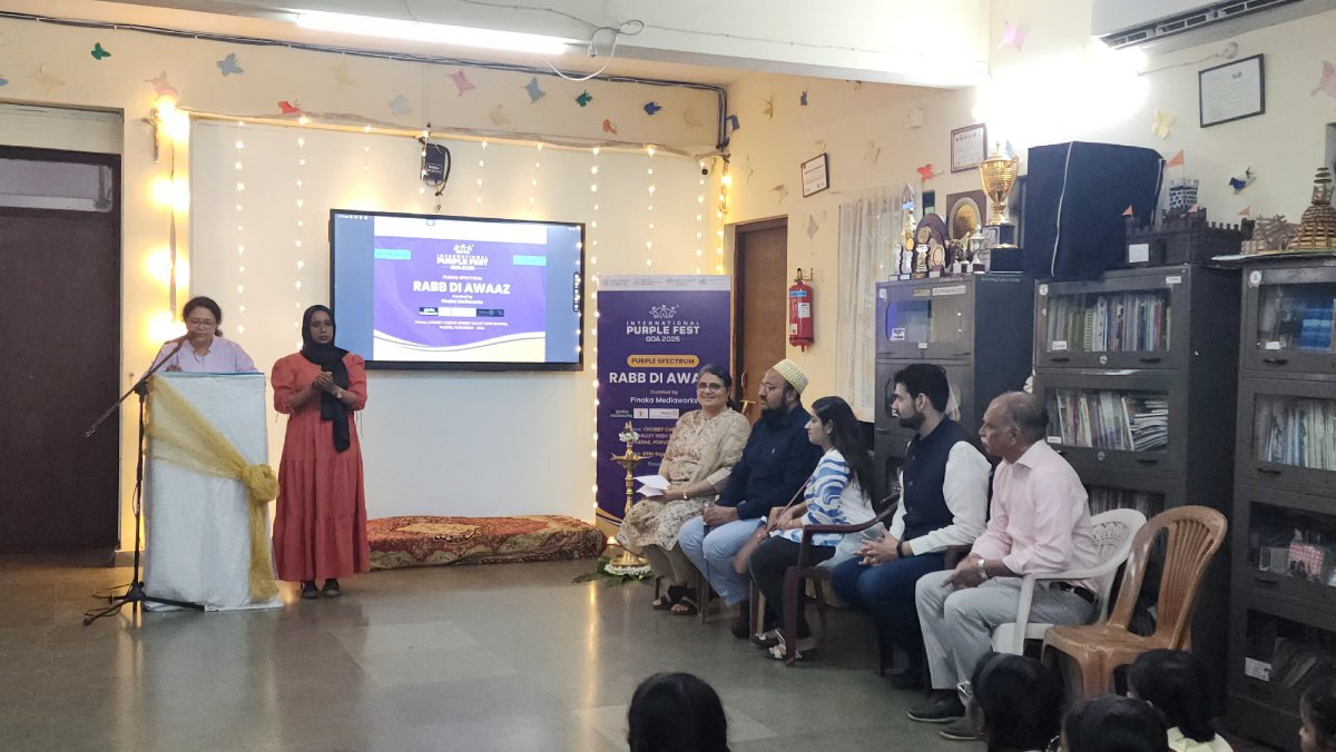 pinakamediawork's tweet photo. Film screenings of #RabbDiAwaaz begin in #Goa for the International #PurpleFestGoa 2025 under the #PurpleSpectrum program, starting from Chubby Cheeks Spring Valley High School, in association with the Office of the State Commissioner for Persons with #Disabilities, Goa. https://t.co/dJQAFVESfa