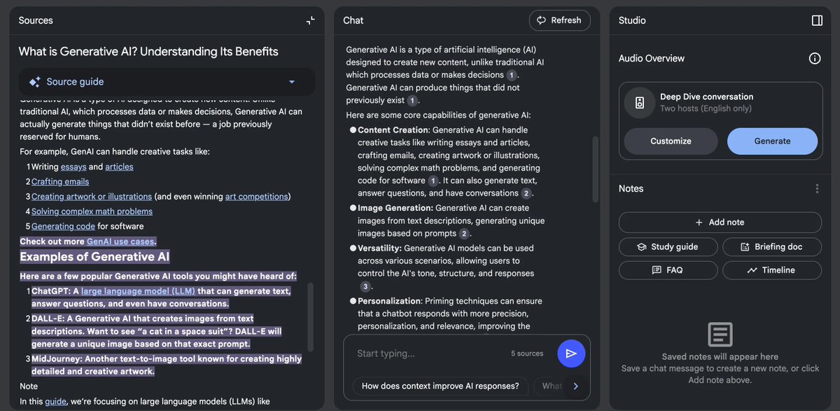 naemazamchow's tweet image. Google notebookLM 📚 Students, here’s what you need to know:
👉Summarize big lectures &amp;amp; chapters
👉Upload PDFs &amp;amp; ask 
👉Breaks down tough topics like a personal tutor
👉Extracts key info from research papers✨

#AIforStudents #StudySmart #GoogleAI #futureoflearning