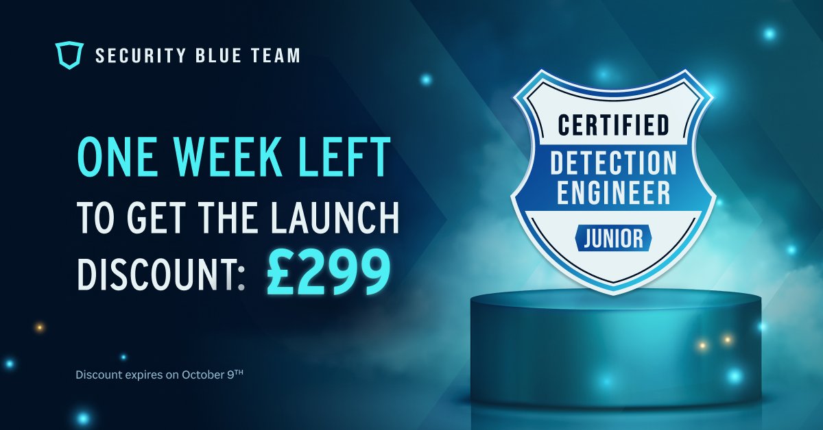 ⏳ 1 Week Left!

Don’t miss your chance to lock in the CJDE launch price - just £299 (normally £399).

The Certified Junior Detection Engineer course gives your team (or yourself) the hands-on, practical skills SOCs are hiring for.

📅 Offer ends in one week - secure your place