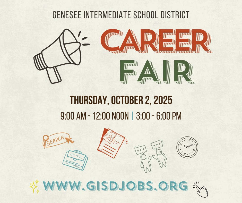 💼✨ GISD Career Fair — Today! ✨💼

Looking for your next career move? Join us at the GCI Conference Center for the GISD Career Fair:

Come ready for on-the-spot interviews with opportunities in:

Don’t miss this chance to connect, interview, and find your fit. See you there!