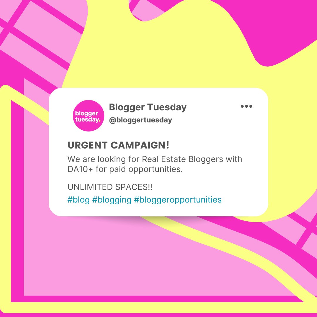 BloggerTuesday's tweet image. 🚨ATTENTION BLOGGERS!🚨

We have unlimited positions available for bloggers within the Real Estate niche!

Drop your links below if you think you fit this category

#blog #blogging #blogger #paidopportunities #digitalwriting #realestatebloggers