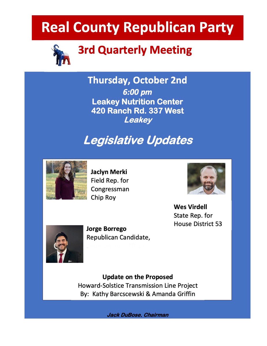 jorgeborregotx's tweet photo. Starting October off strong with the Real County Republican Party in Leakey tonight 🇺🇸
Republicans are leading the fight for parents, taxpayers & Texas values. And I’m proud to stand on the side of the taxpayer. #txlege #TexasValues #HD118 https://t.co/dAEqD45JMK