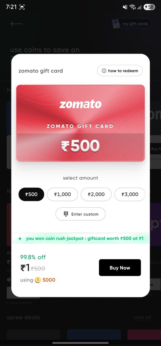 iTzcoolzTricks's tweet image. Mujhe ₹500 #zomato gift card ₹1 mai mil gaya 🙈

Go to #Cred - Reward section

Try Your Luck by Slot Machine.