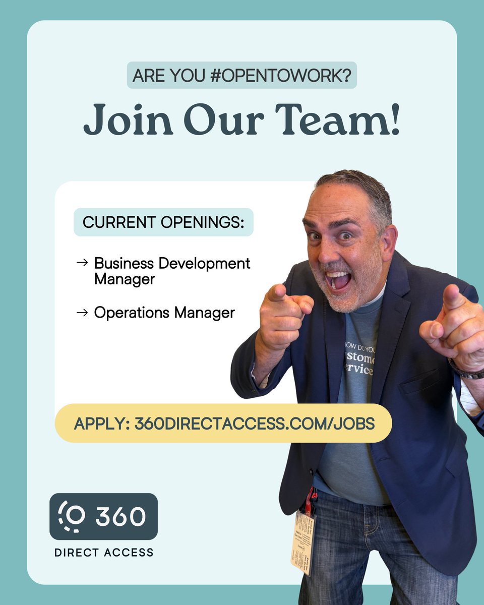 360 Direct Access is opening two new full-time opportunities to join our growing team. If you’re ready to make an impact and help us build the future of accessibility, we want to hear from you.

Apply now: hubs.la/Q03LVwB_0