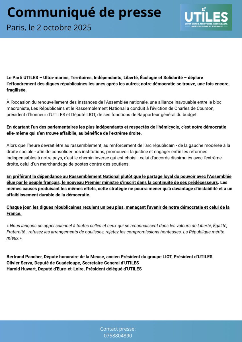 ⚡️ Le choix d’écarter <a href="/C_deCourson/">Charles de Courson</a> comme rapporteur général du budget et de s’appuyer sur le RN plutôt que de partager le pouvoir inscrit le nouveau PM dans la continuité de ses prédécesseurs : instabilité et affaiblissement démocratique ! 

👇Notre communiqué à retrouver ici👇