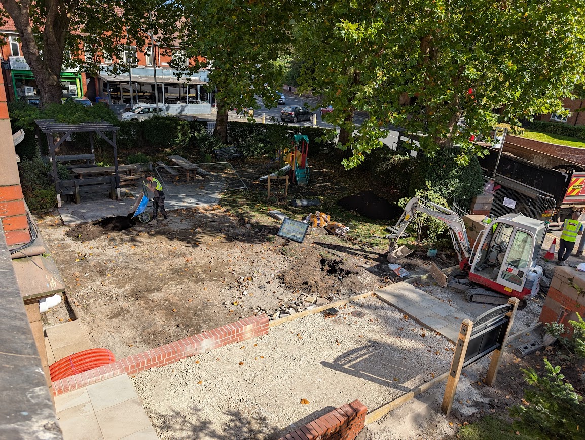 Apologies for the disruption whilst we continue our work to improve our gardens and main entrance.

<a href="/RosgalLtd/">Rosgal Ltd</a>  are doing a brilliant job and it won't be long now until works are complete.

Big thanks to <a href="/ManCityCouncil/">Manchester City Council</a>  Manchester City Council  and <a href="/gme_trust/">Greater Manchester Environment Fund</a>  for their support