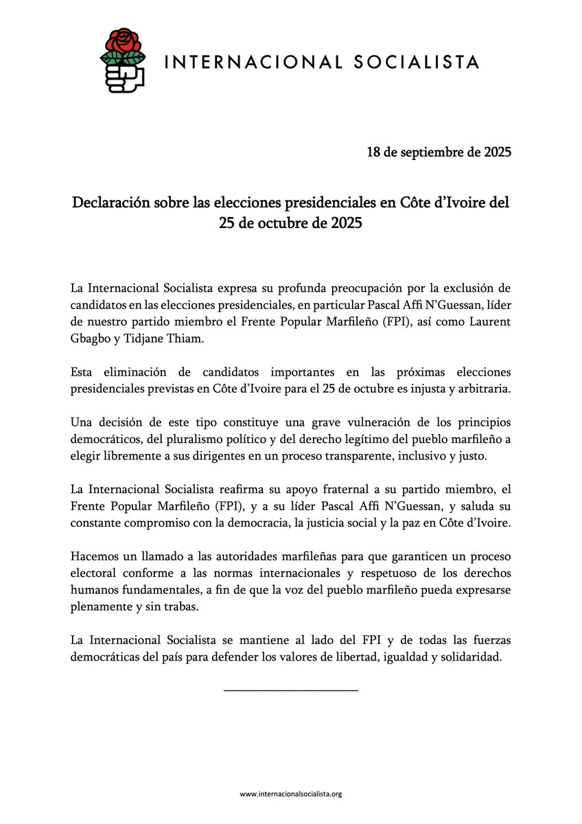 Soc_Intl's tweet image. Statement on the Elections in Côte d’Ivoire
Déclaration sur les élections en Côte d’Ivoire
Declaración sobre las elecciones en Côte d’Ivoire