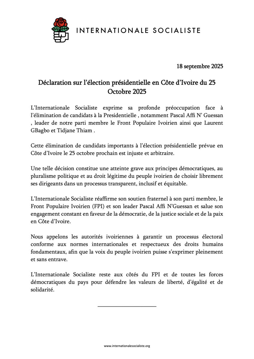 Soc_Intl's tweet image. Statement on the Elections in Côte d’Ivoire
Déclaration sur les élections en Côte d’Ivoire
Declaración sobre las elecciones en Côte d’Ivoire