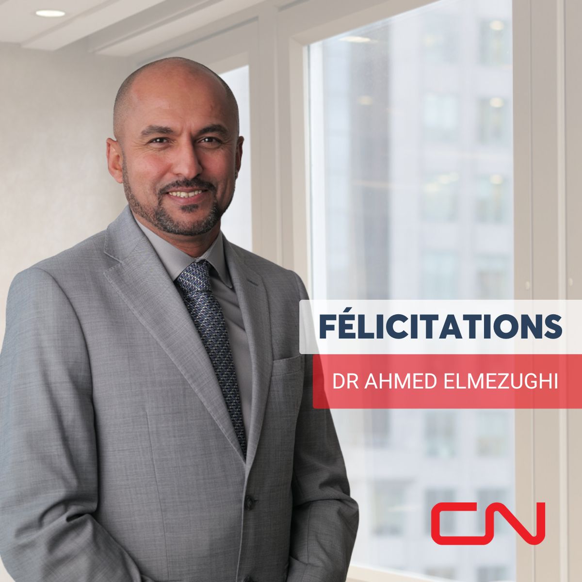 Félicitations à notre collègue, le Dr Ahmed Elmezughi, médecin-chef du CN, pour sa nomination au conseil des gouverneurs du Centre canadien d’hygiène et de sécurité au travail (CCHST) ! 👏