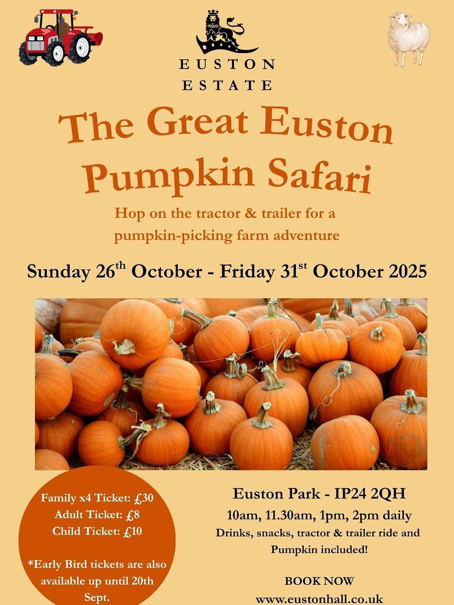 WIN a family ticket for the Great Euston Pumpkin Safari at Euston Estate this Half Term! Be quick this competition closes 20th October! #halftermfun #pumpkinseason #EAGCF #eustonestate ukgamefair.co.uk/win-a-family-t…