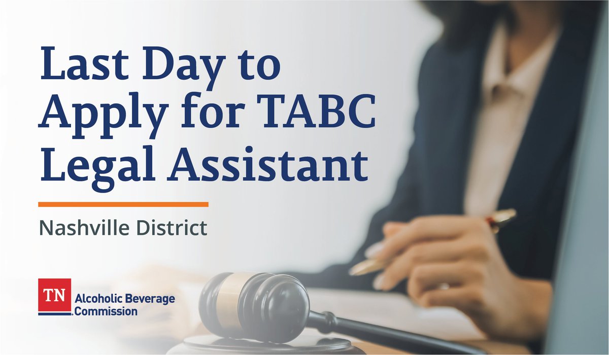 🚨 Last day to apply! 🚨
The TABC is hiring a Legal Assistant to support attorneys with research, case prep &amp; document management.
Paralegal training/experience? Passion for public service? This could be your next step.

Apply now 👉 stateoftn-careers.ttcportals.com