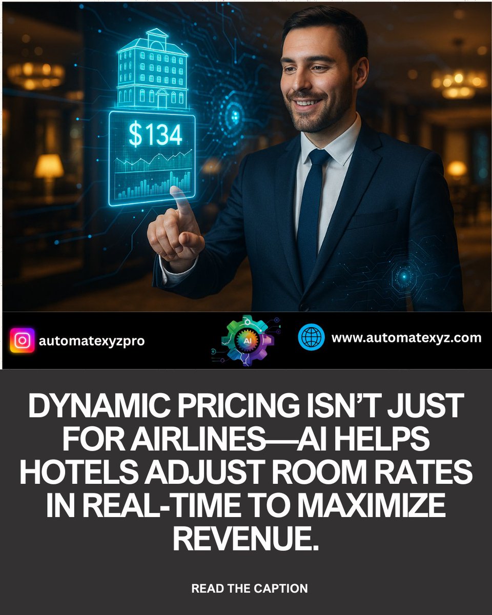 automatexyzpro's tweet image. Dynamic pricing isn’t just for airlines—AI helps hotels adjust room rates in real-time to maximize revenue.
bit.ly/3TzOaxX
#DynamicPricing #AIInHospitality #HotelManagement #RevenueOptimization #SmartPricing #RealTimeAnalytics #TravelTech #HotelIndustry…