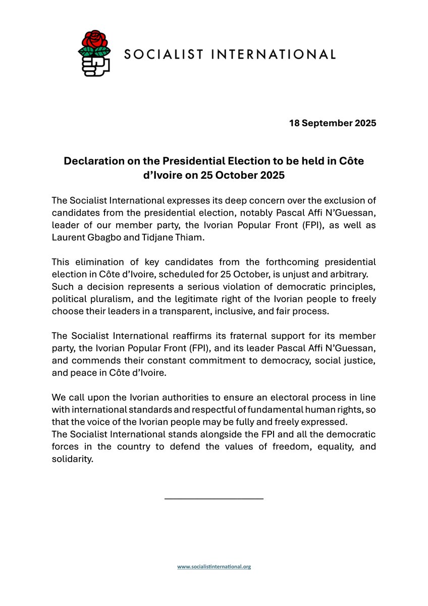 Soc_Intl's tweet image. Statement on the Elections in Côte d’Ivoire
Déclaration sur les élections en Côte d’Ivoire
Declaración sobre las elecciones en Côte d’Ivoire