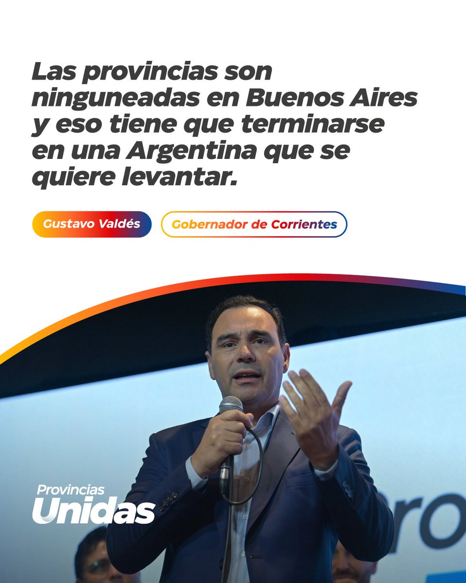 Argentina necesita ponerse de pie con un federalismo real, donde cada voz del interior cuente. 

Somos #ProvinciasUnidas 
<a href="/gustavovaldesok/">Gustavo Valdés</a>