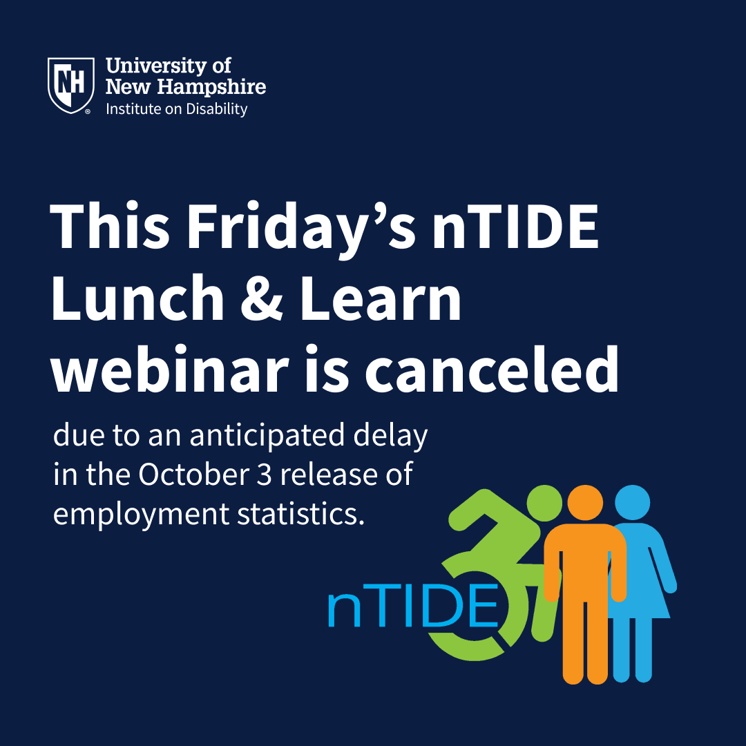 DisabilityStatistics (@disabilitystats) on Twitter photo Due to the Federal gov shutdown, we anticipate that the Friday October 3 release of employment stats will be delayed - this Friday’s #nTIDE is canceled. Join us in November! researchondisability.org/ntide <a href="/UNHIOD/">Institute on Disability</a> @KesslerFDN <a href="/NationalAPSE/">APSE</a> #DisabilityStatistics #NDEAM #EmploymentFirst Due to the Federal gov shutdown, we anticipate that the Friday October 3 release of employment stats will be delayed - this Friday’s #nTIDE is canceled. Join us in November! researchondisability.org/ntide <a href="/UNHIOD/">Institute on Disability</a> @KesslerFDN <a href="/NationalAPSE/">APSE</a> #DisabilityStatistics #NDEAM #EmploymentFirst