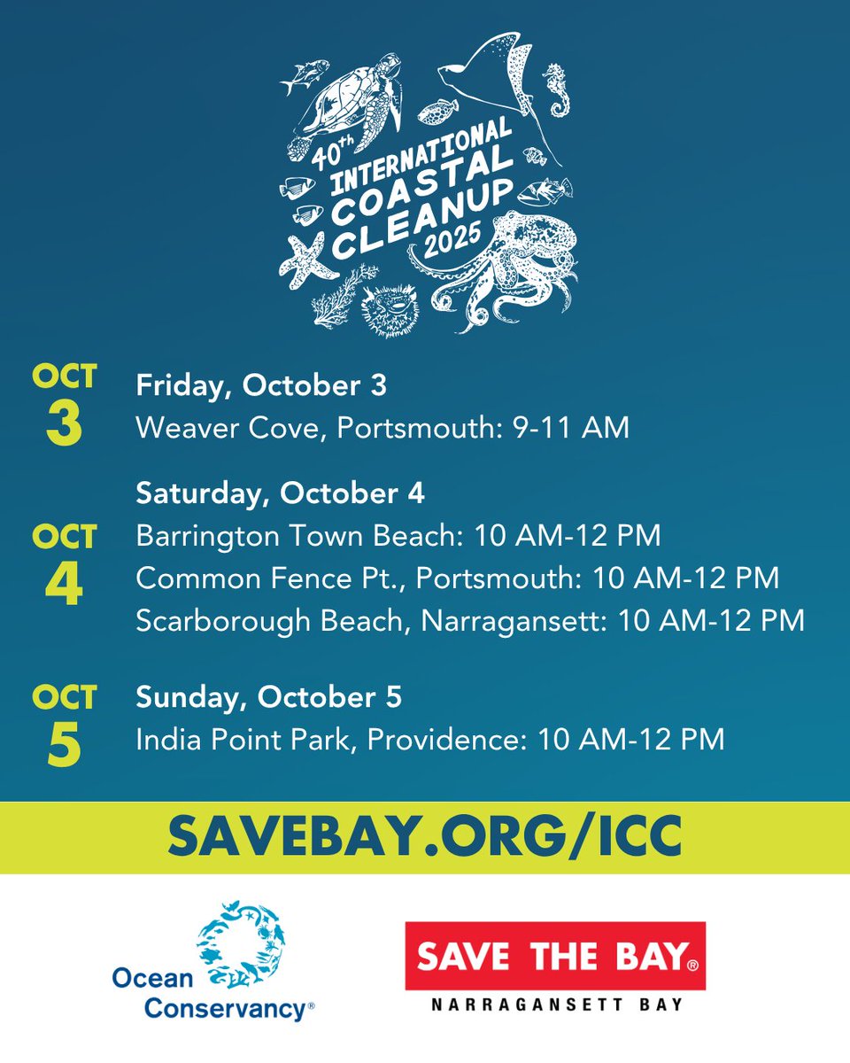 The weather forecast for this weekend calls for warm weather, and we know just how to spend some quality time outdoors! 🍂 Join Save The Bay for a coastal cleanup and enjoy some fresh air with friends and family, and the feel-good feeling of giving back to your community!

Find a