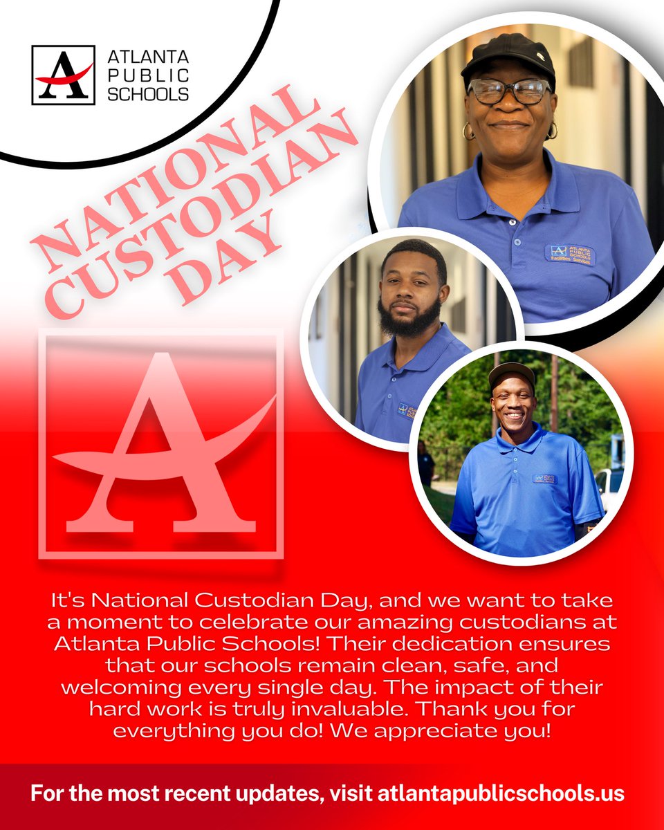It's National Custodian Day, and we want to take a moment to celebrate our amazing custodians at Atlanta Public Schools! Their dedication ensures that our schools remain clean, safe, and welcoming every single day. The impact of their hard work is truly invaluable. Thank you for