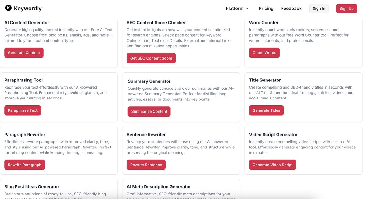 KeywordlyAI's tweet photo. Create smarter, faster, better content ✨

Use Keywordly’s free writing tools to auto-generate, paraphrase, summarise, and optimise your content — no cost, just results.

Check them out: https://t.co/L2Pz7UQWm4

#AI #ContentStrategy #Growth https://t.co/AUH8zpfXaM