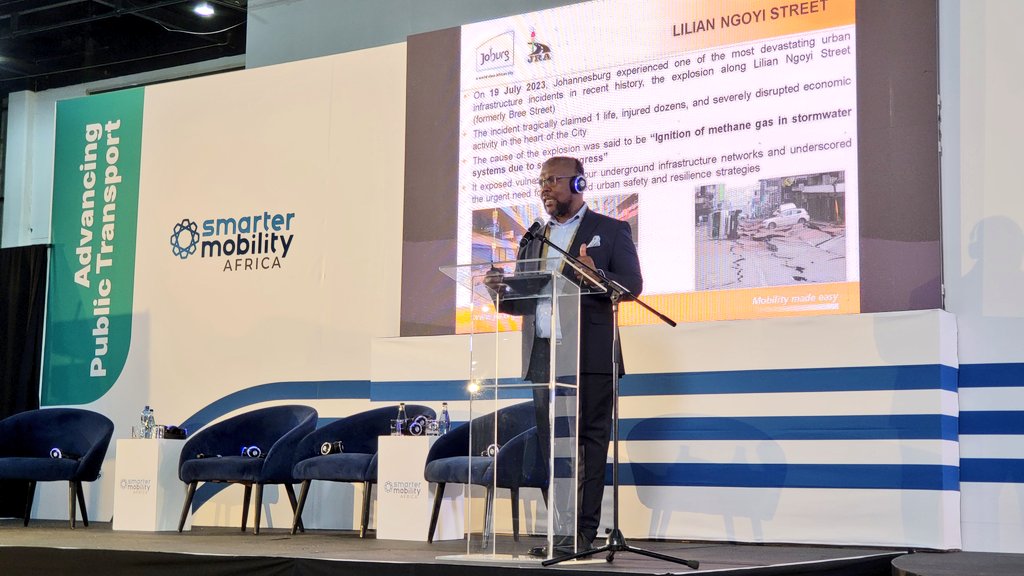MyJRA's tweet photo. Great insights were shared by our CEO Zweli Nyathi at the #SMAsummit today! Highlighting JRA's commitment to smart mobility through innovative tech, infrastructure upgrades, and partnerships to improve road safety and accessibility in Johannesburg. @smaforall @CityofJoburgZA https://t.co/SQnHpmY6KP