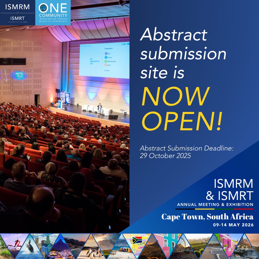 The abstract submission site for the 2026 ISMRM &amp; ISMRT Annual Meeting &amp; Exhibition is OPEN!

From groundbreaking research to practical applications, this is your opportunity to share your work with your fellow MR professionals. LEARN MORE: ow.ly/I96t50X39bh 

#ISMRM #ISMRT