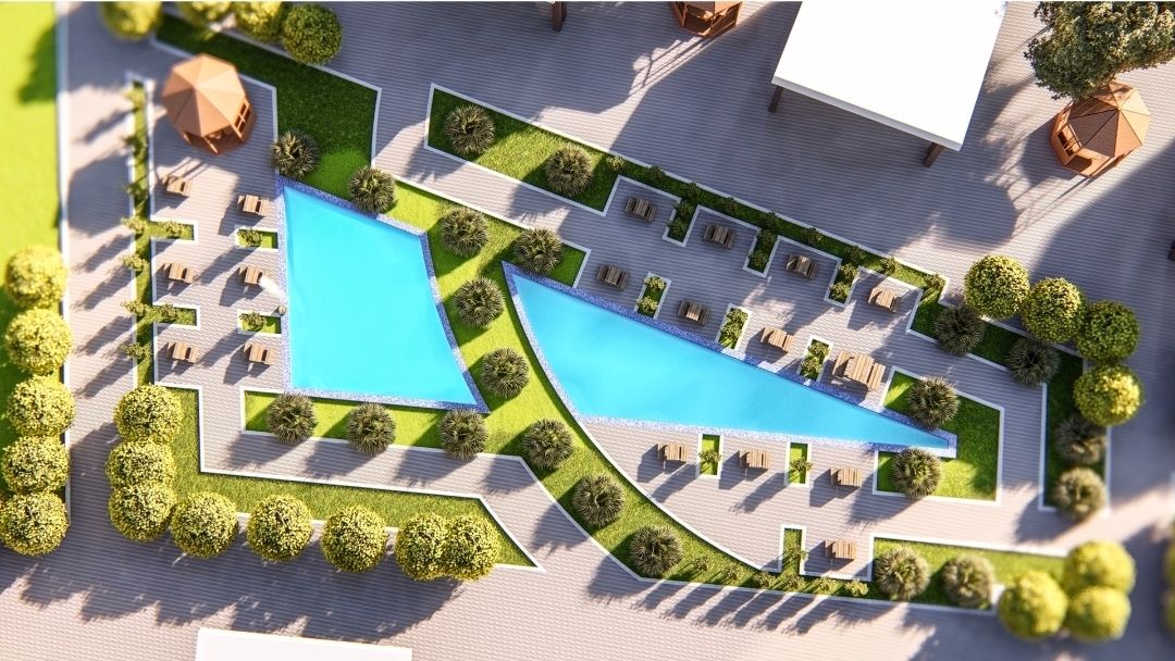 Constr_Leadrs's tweet image. فكرة تصميم سوق تجاري عبارة عن تجمع محلات صغيرة في فضاء مفتوح مع ساحات خضراء