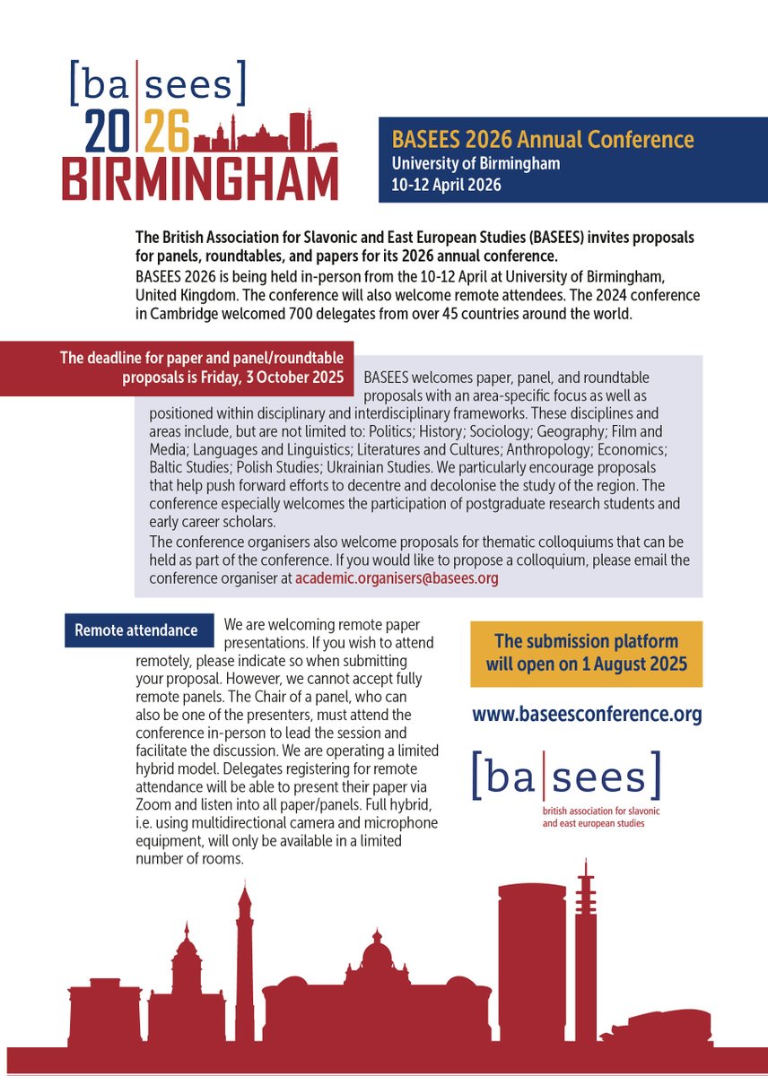 🚨 Call for Papers 🚨
The BASEES 2026 Annual Conference will be held at the University of Birmingham, 10–12 April 2026. ✨
📢 Deadline extended. 24 October 2025