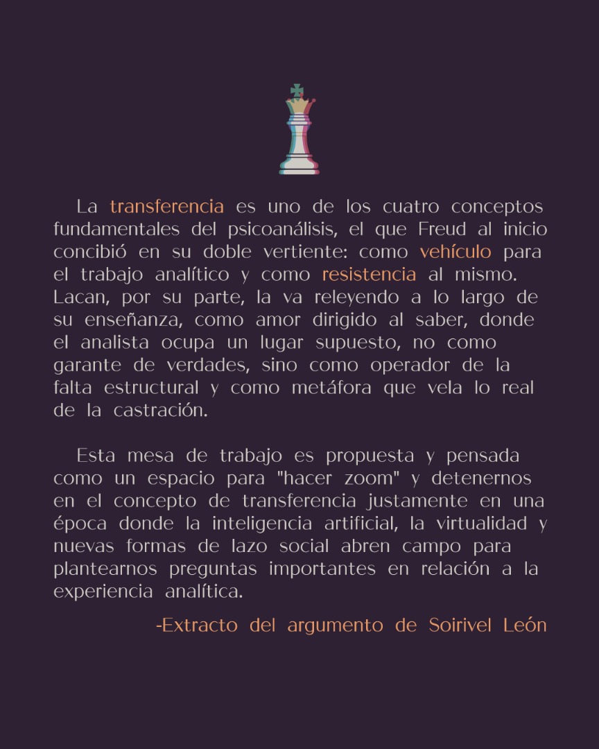 ♟️ Puntuaciones sobre la transferencia 
📍 Actividad presencial y virtual 
Inscripciones en nelcfseccioncaracas@gmail.com ✉️
#psicoanalisis #Freud #Lacan #transferencia