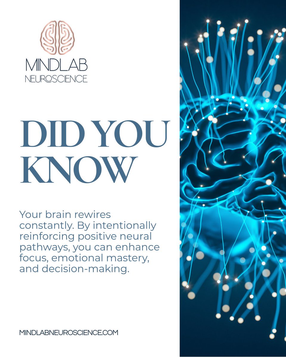DrCerutoMindLAB's tweet image. Every thought shapes your brain 🧠✨. By reinforcing positive patterns, you can achieve greater clarity, resilience, and performance.

#NeuroWellness #MindlabNeuroscience #BrainPower #DrSydneyCeruto