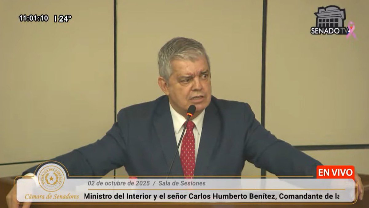 🔴 EN VIVO – Reunión con el Ministro del Interior, Enrique Riera y el Comisario General Comandante, Carlos Humberto Benítez González, de acuerdo a una resolución del Pleno de la Cámara Alta.
Canal 24: IPTV Copaco 
Canal 4: Tigo star
YouTube: youtu.be/sAoW_W-vI58