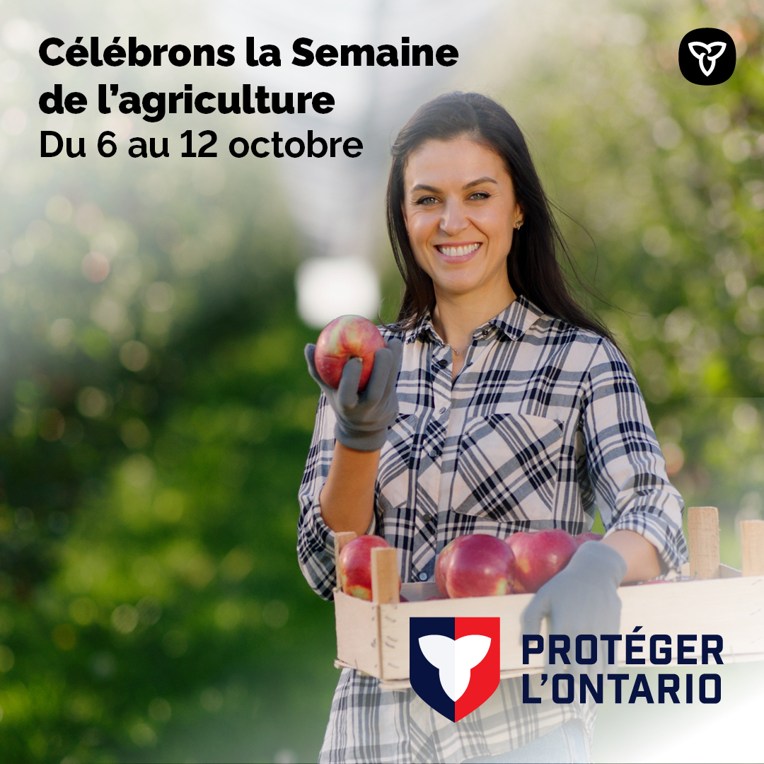 Durant la Semaine de l’agriculture, nous célébrons les 1/9 de la population ontarienne qui aident à contribuer à hauteur de plus de 51 G$ à l’économie provinciale grâce à l’agriculture et autres agrientreprises.

#semaineagriONT