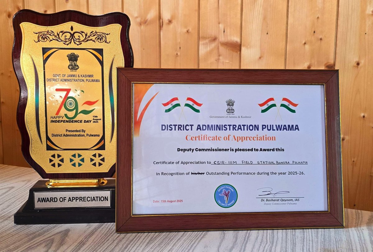 csiriiim's tweet image. #CSIRIIIM is proud to announce that our Field Station Bonera, Pulwama, has been nominated for an Excellence Award in recognition of our dedicated work in farmer empowerment, incubating agri-entrepreneurs, building capacity, enhancing skills, and driving innovation in the regional…