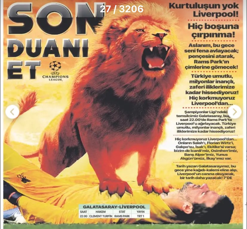 Çok konuşulmadı ama  Galatasaray taraftarları bile inanmazken yeneceğine şu manşeti atma işi yılın hareketidir yılın manşetidir! <a href="/fotomac/">Fotomaç</a> 👏