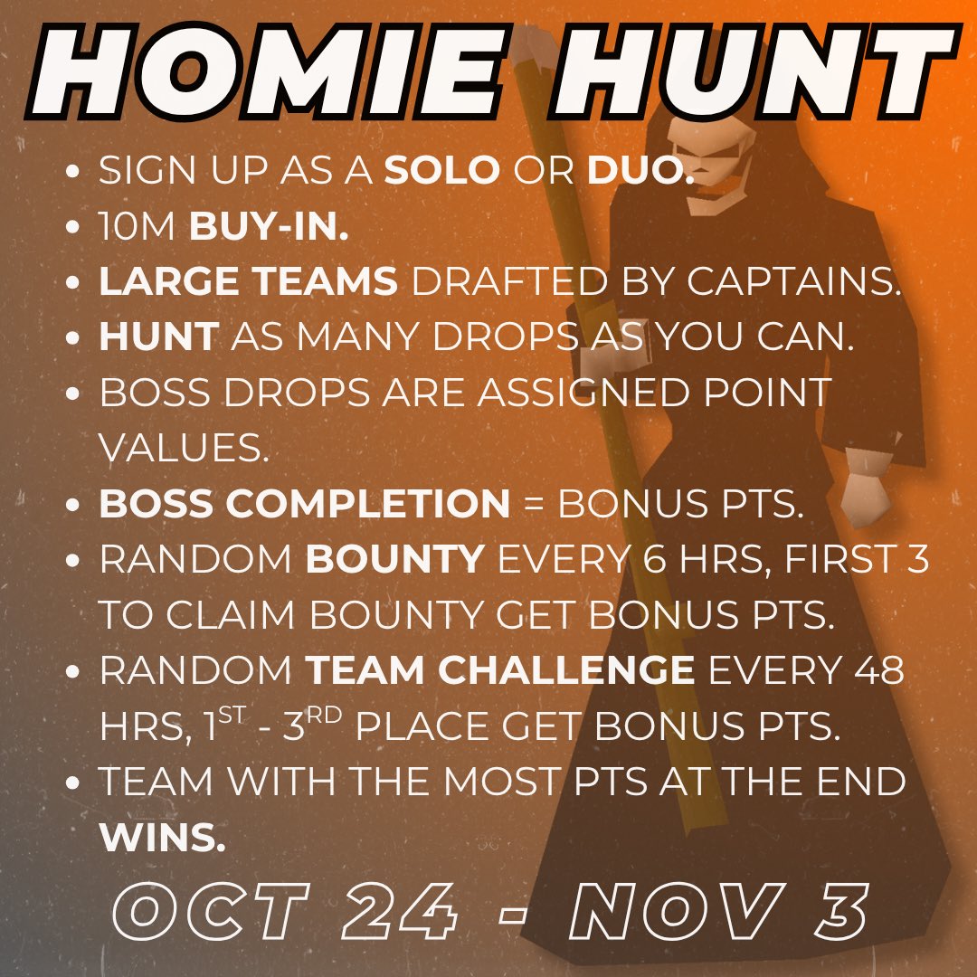 Homie Hunt sign ups are LIVE in our discord 🔥🔥🔥🎃👻
