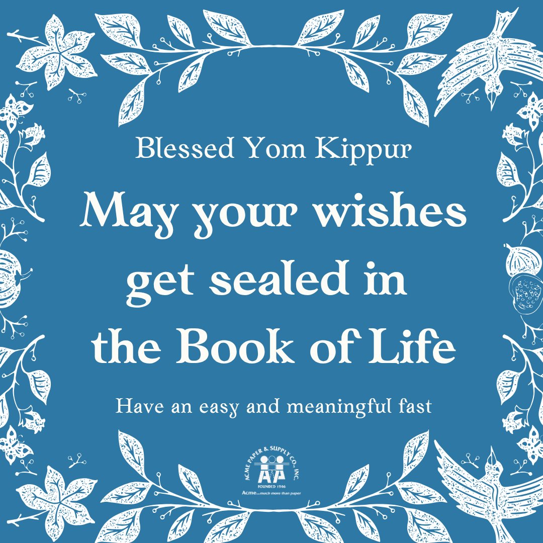 acmepaper's tweet image. On this Yom Kippur, we pause in reflection and observance.
From all of us at Acme Paper, we wish peace, renewal, and meaning to all who are observing the Day of Atonement.
G’mar Chatima Tova.
#YomKippur #DayOfReflection
