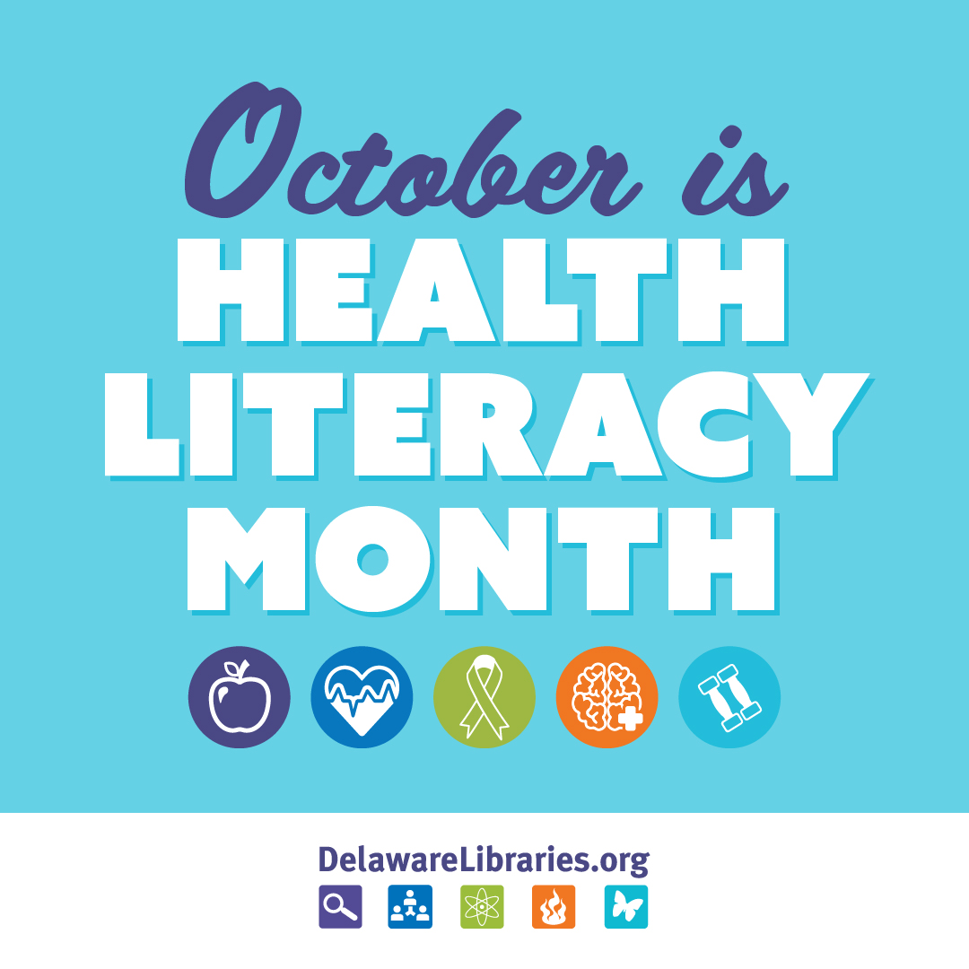 October is Health Literacy Month. #DelawareLibraries &amp; their partners provide programs &amp; information on a variety of Medical, Wellness and Behavioral health topics. guides.lib.de.us/healthready
#netde #healthready #healthandwellness #healthliteracymonth