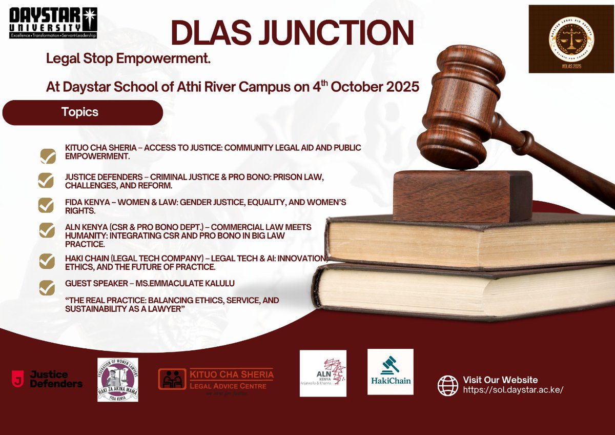 HakiChain's tweet image. HakiChain will be at  DLAS Junction 2025 
this Saturday, 4th Oct at Daystar University (Athi River Campus) from 8 AM.
We’ll be joining conversations on AI in Legal Practuce &amp;amp; the future of Legal tech. 
Don’t miss it!
#Hakichain #Legaltech