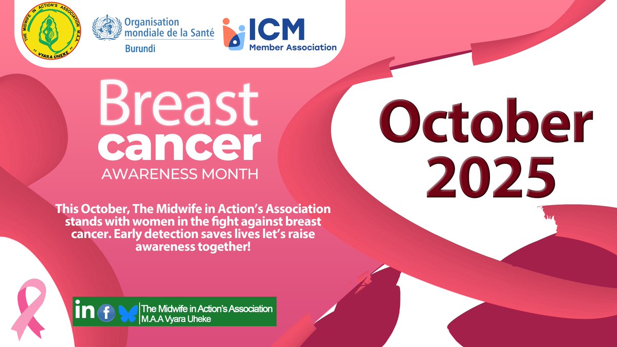 🎀 October is Breast Cancer Awareness Month!
Early detection saves lives. Women, check regularly &amp; seek care if needed. 💖
#MAABurundi #BreastCancerAwareness #EarlyDetection