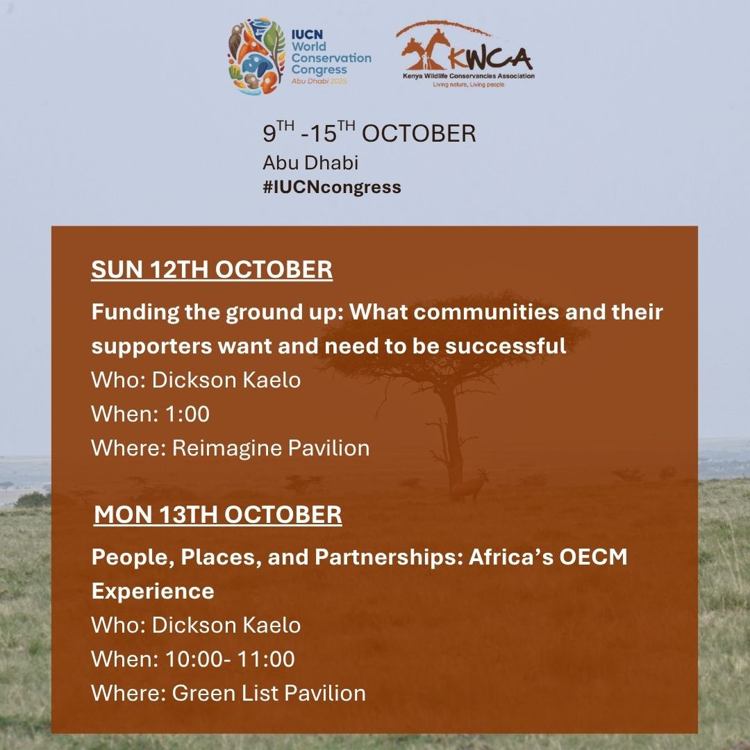 KWCAKenya's tweet image. Join KWCA at the #IUCNCongress2025 in Abu Dhabi from 9th-15th October to promote the role of inclusive community led conservation.
⁣⁣6️⃣KWCA speaking engagements
⁣🔊4 KWCA speakers
⁣⬇️Learn about each session and speaker
⁣⁣#IUCNcongress #NatureForAll #AbuDhabi2025