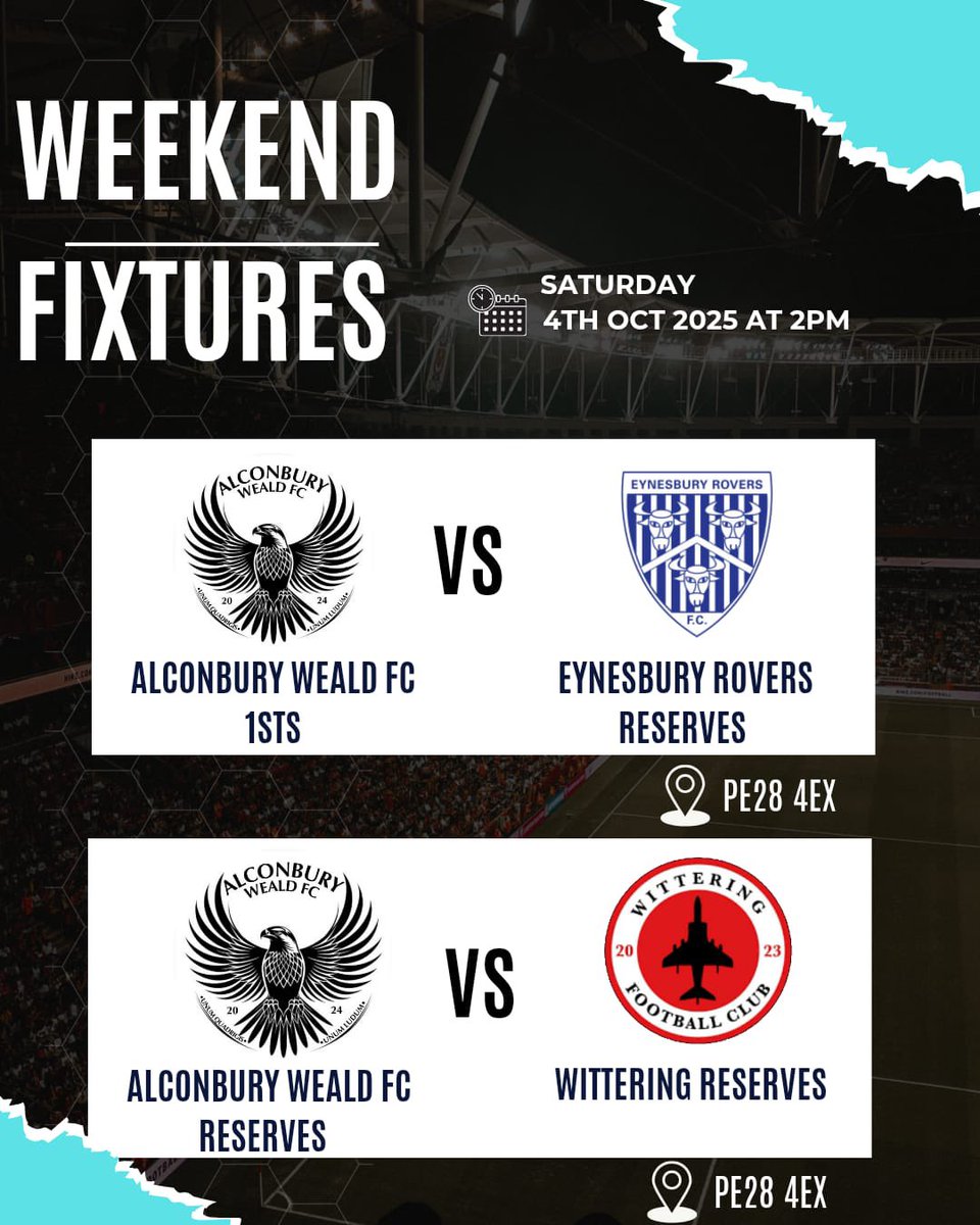 This weekends fixtures, 2 big games for the lads. Bring on the support #breheny #alconburyweald
#uptheweald