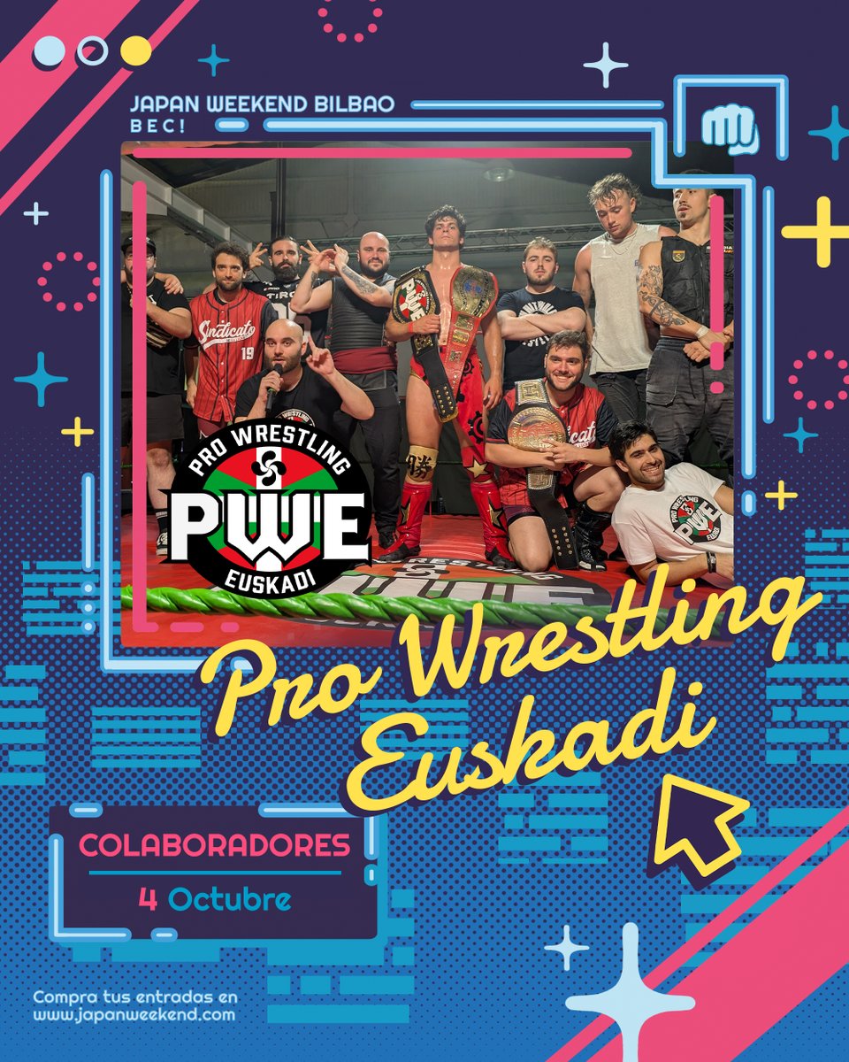 ¡El mejor 𝐖𝐫𝐞𝐬𝐭𝐥𝐢𝐧𝐠 vuelve a #JapanWeekendBilbao! 🤼‍♂️💥

@/pweuskadi (IG) es una asociación dedicada al Pro-Wrestling (Catch/Lucha libre) en el área de Euskadi. Ven el 4 de octubre y disfruta de 𝐝𝐨𝐬 𝐬𝐡𝐨𝐰𝐬 muy especiales: uno por la mañana (𝟏𝟐:𝟎𝟎) y otro por la